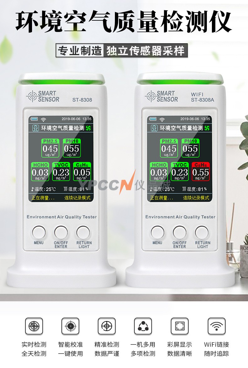 希玛ST8308A甲醛检测仪PM2.5二氧化碳空气实时监测数显检测仪(图1)